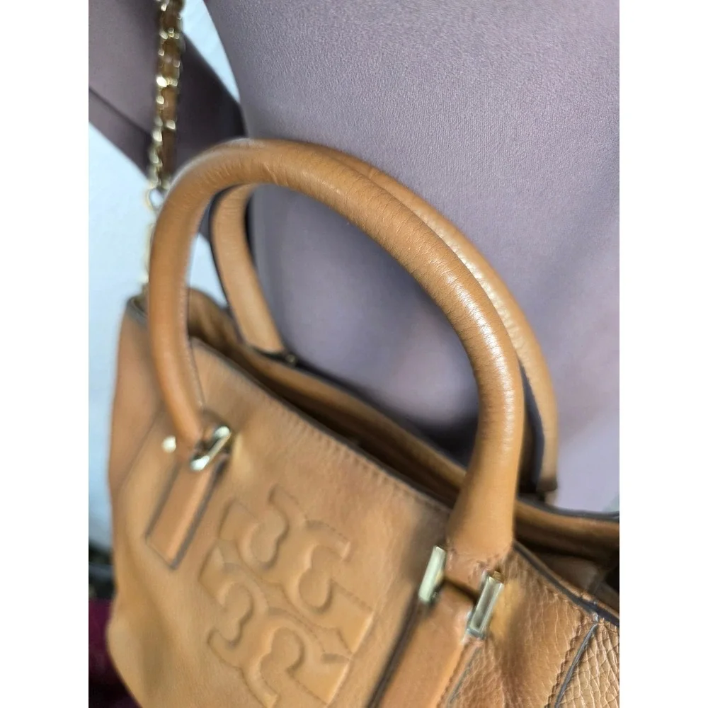 Tory Burch Thea Satchel Women Small Tan Good Leather Crossbody Bag